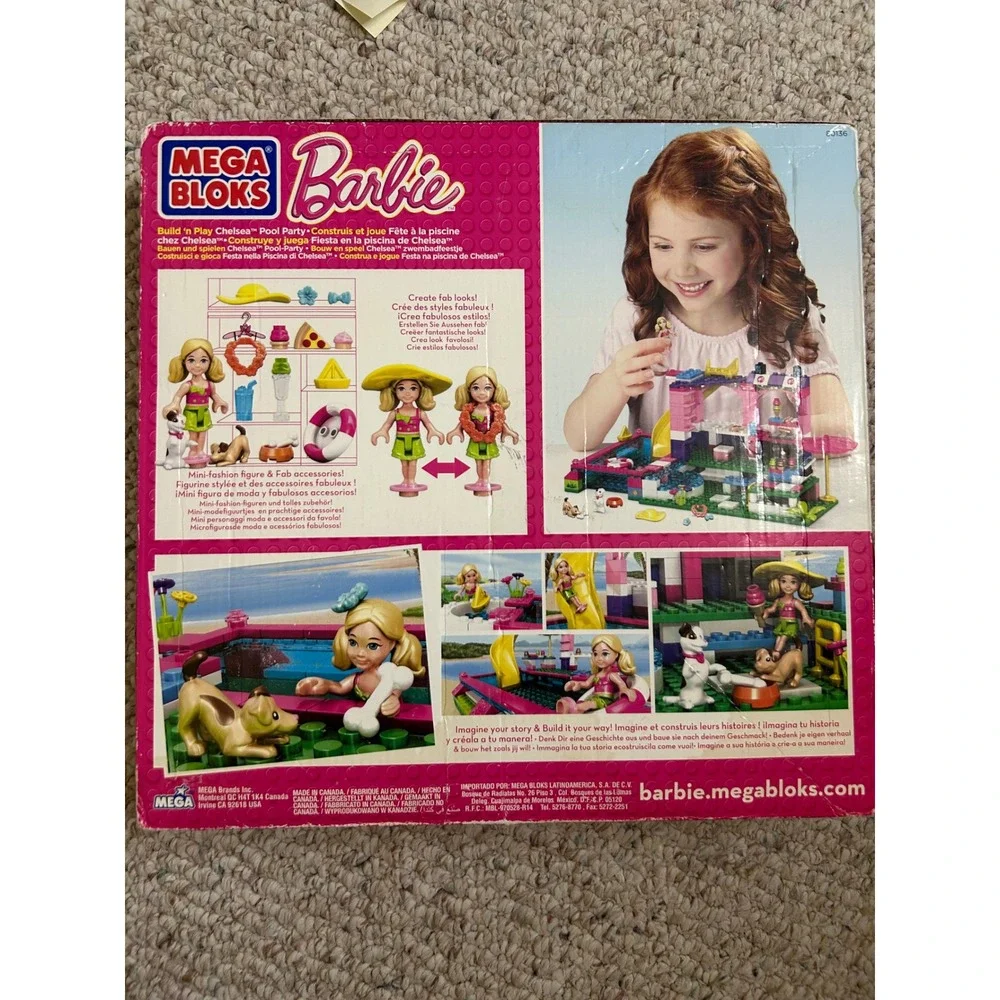 Mega Bloks Barbie Build n Play Chelsea Pool Party 80136 226 Pcs New in Box